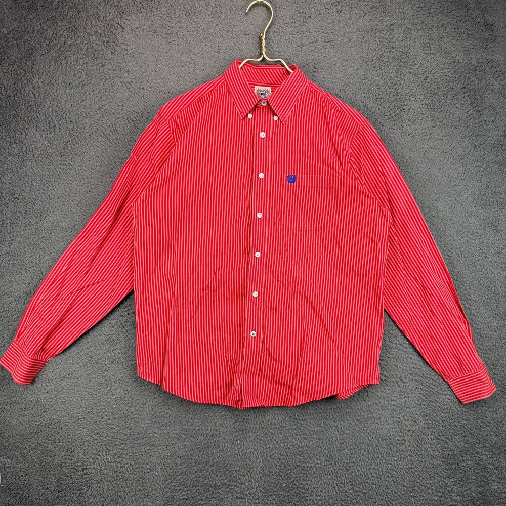 Cinch Mens XXL‎ Red Striped Long Sleeve Button Down Western Shirt MTW1104332